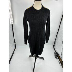 Charter Club Womens Size P Petite Black Cable Knit Long Sleeve Sweater Dress